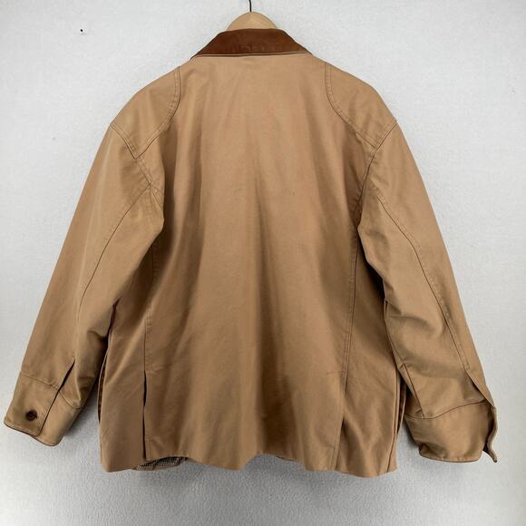 ORVIS Jacket Mens L Chore Barn Coat Houndstooth Lined Leather Trim Hunting Brown - Picture 6 of 16